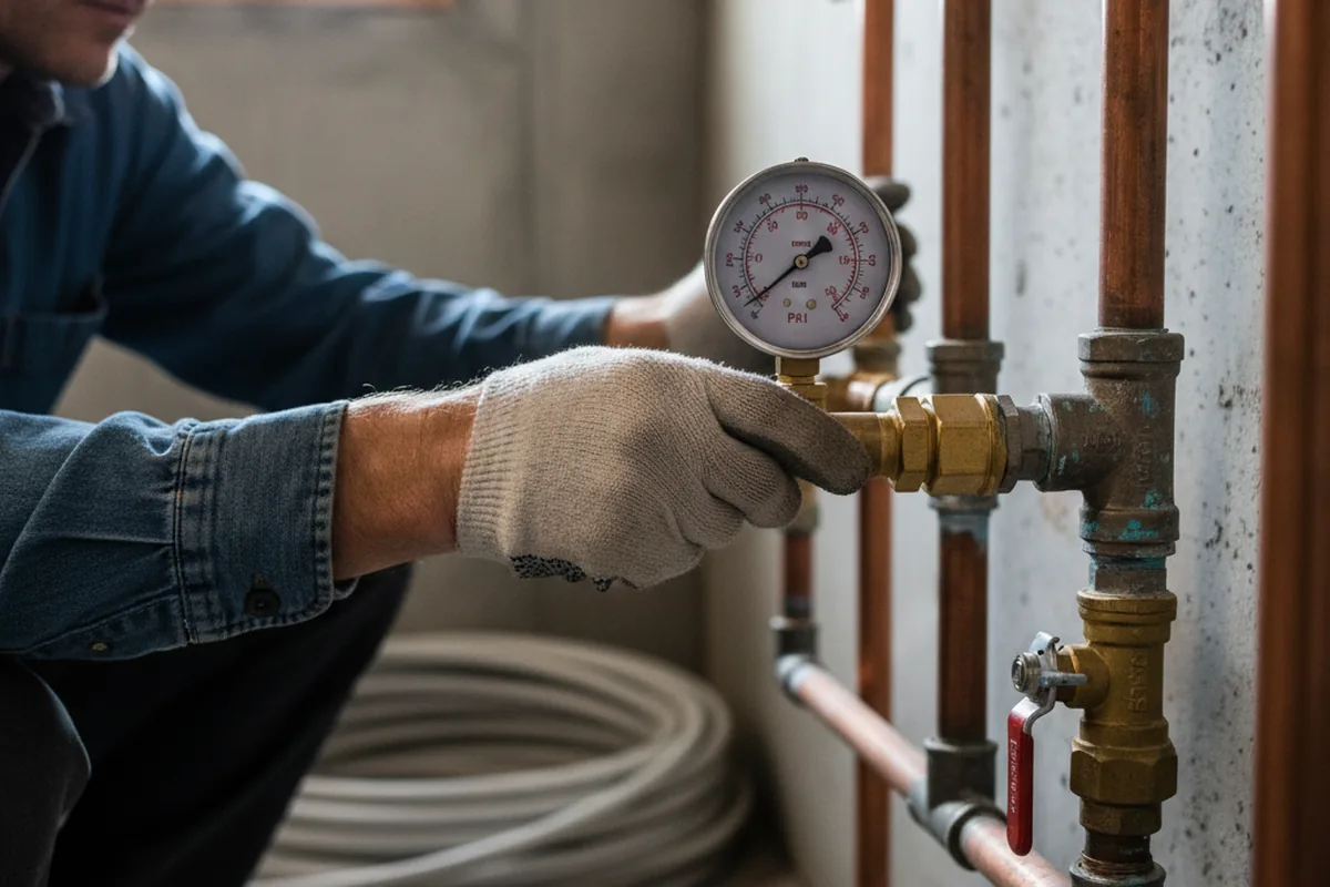 Pressure testing a repaired line during Water Line Repair in Bayport